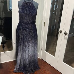 Elegant Navy Blue Halter Dress